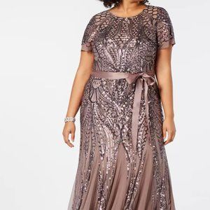 Plus Size Sequined Godet Gown